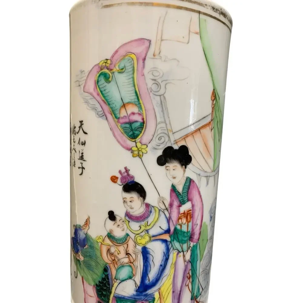 Antique Chinese Famille‎ Rose Porcelain Brush Pot Vase 11” – Republic Period